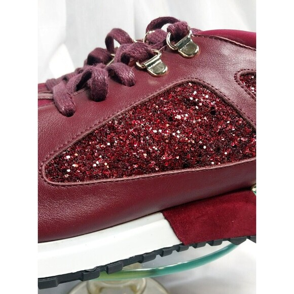 Rare Vinci Sneaker Burgundy Leather Glitter Gold Size 41 Italy - Picture 10 of 16